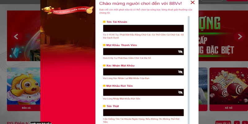 Điền hoàn tất biểu mẫu để đăng ký 77win